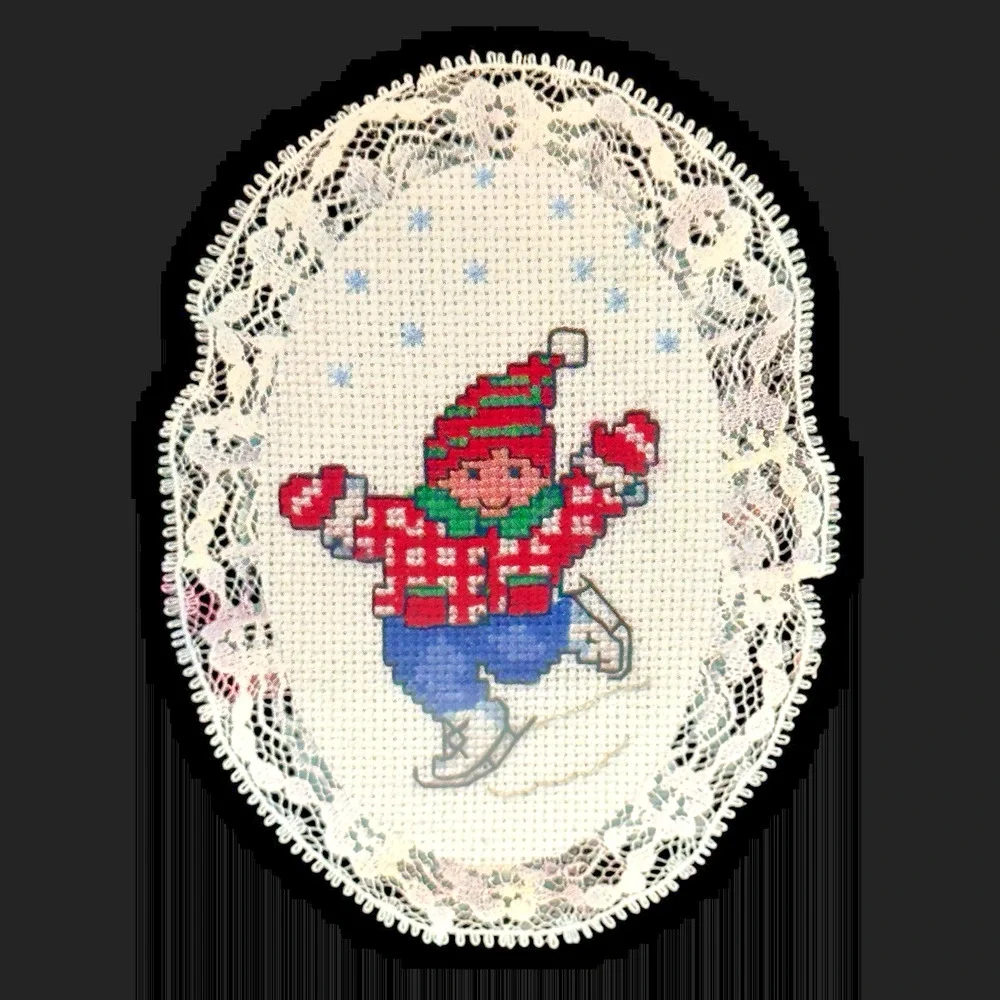NOS 1998 Designs for the Needle Lace‎ Ornament 1271 Skater Cross Stitch Kit VTG